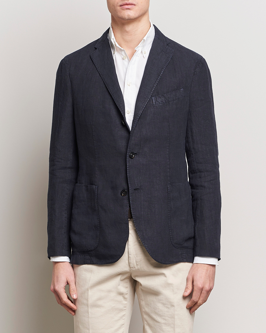 Men | Linen Blazers | Boglioli | K Jacket Linen Blazer Navy
