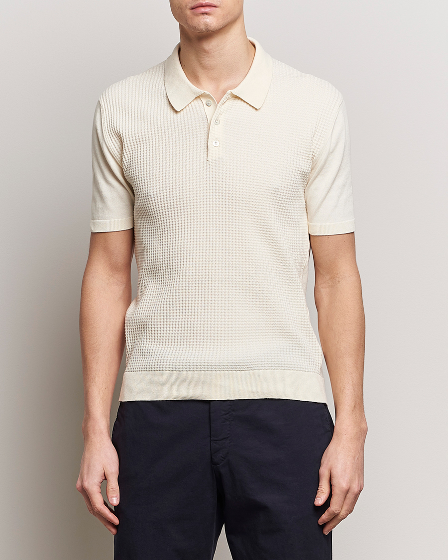 Men | Short Sleeve Polo Shirts | Baracuta | Waffle Knitted Polo Ivory