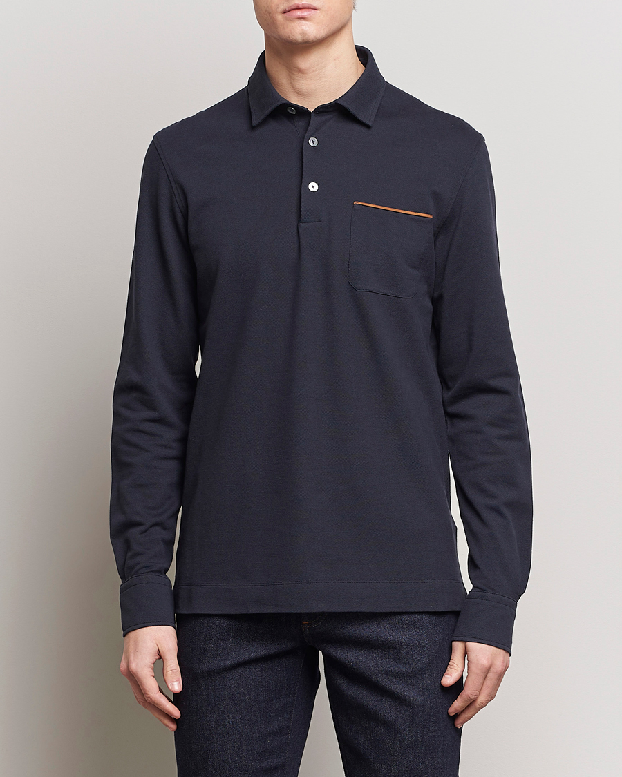 Men | Polo Shirts | Zegna | Long Sleeve Pocket Polo Navy