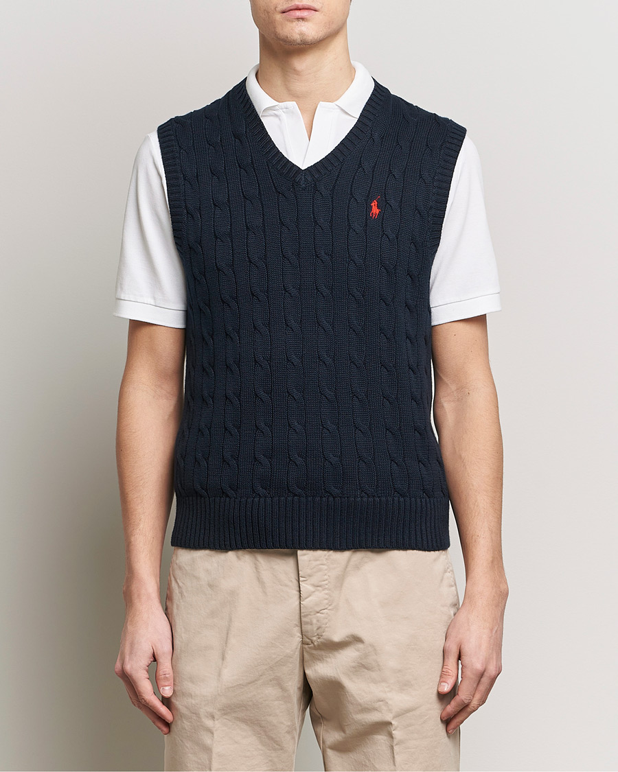 Men | Sweaters & Knitwear | Polo Ralph Lauren | Cotton Cable Vest Hunter Navy