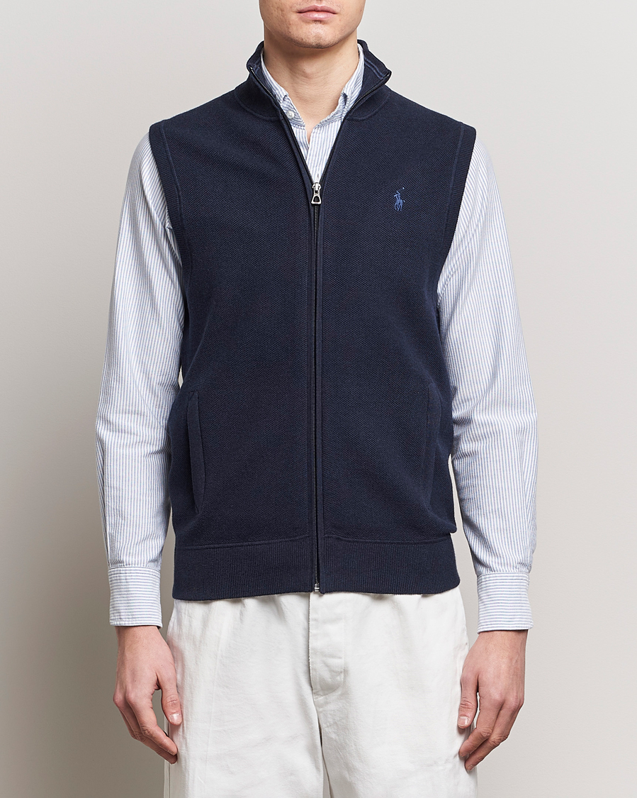 Men | Sweaters & Knitwear | Polo Ralph Lauren | Cotton Full-Zip Vest Navy Heather