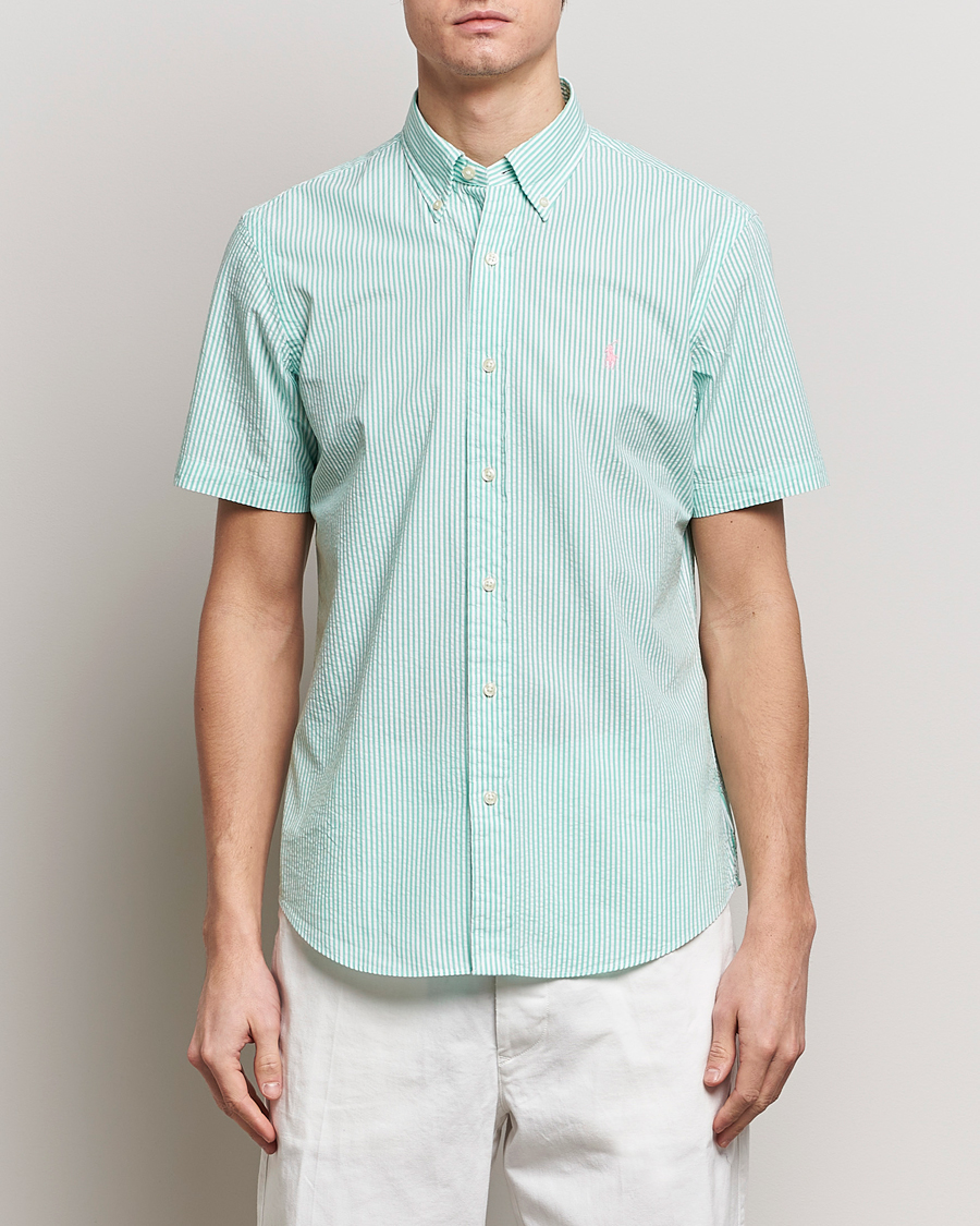 Men | Shirts | Polo Ralph Lauren | Seersucker Short Sleeve Striped Shirt Green/White