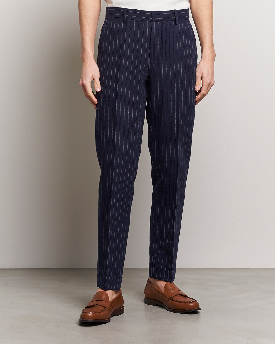 Men | Trousers | Polo Ralph Lauren | Linen Pinstripe Trousers Navy/Cream