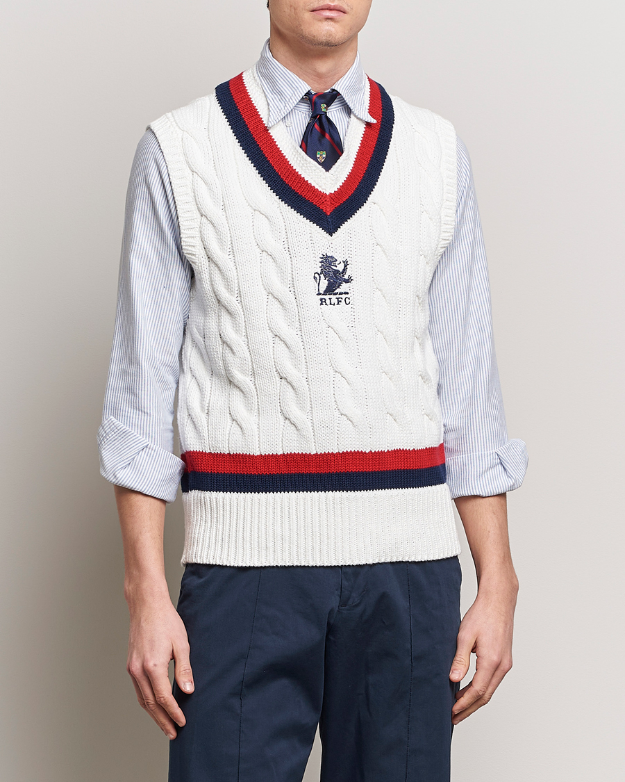 Men | Sweaters & Knitwear | Polo Ralph Lauren | Cotton Knitted Cricket Vest Deckwash White