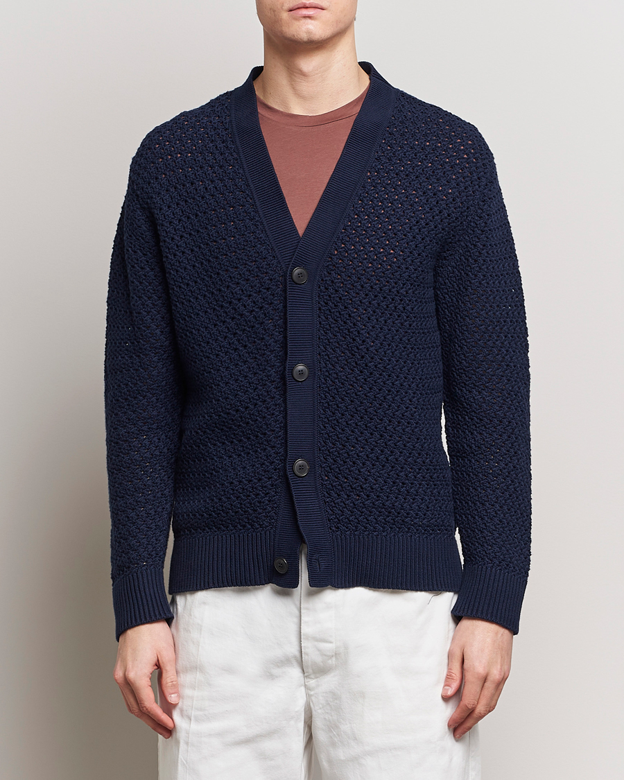 Men | Clothing | Sunspel | Chunky Knit Cotton Cardigan Navy