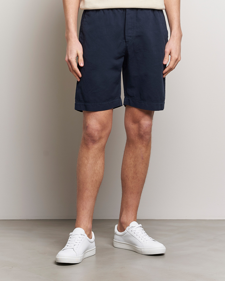Men | Clothing | Sunspel | Cotton/Linen Drawstring Shorts Navy