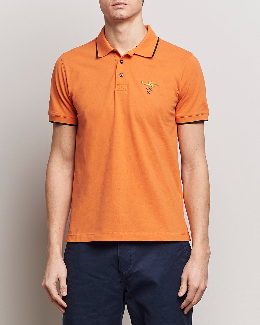 Men | Short Sleeve Polo Shirts | Aeronautica Militare | Garment Dyed Cotton Polo Carrot Orange