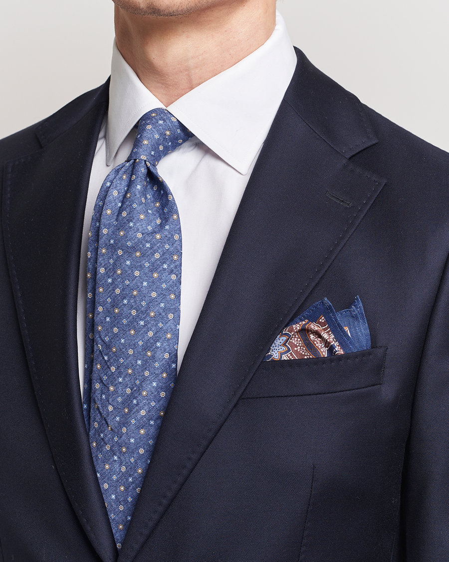 Men | Amanda Christensen | Amanda Christensen | Box Set Printed Linen 8cm Tie With Pocket Square Navy