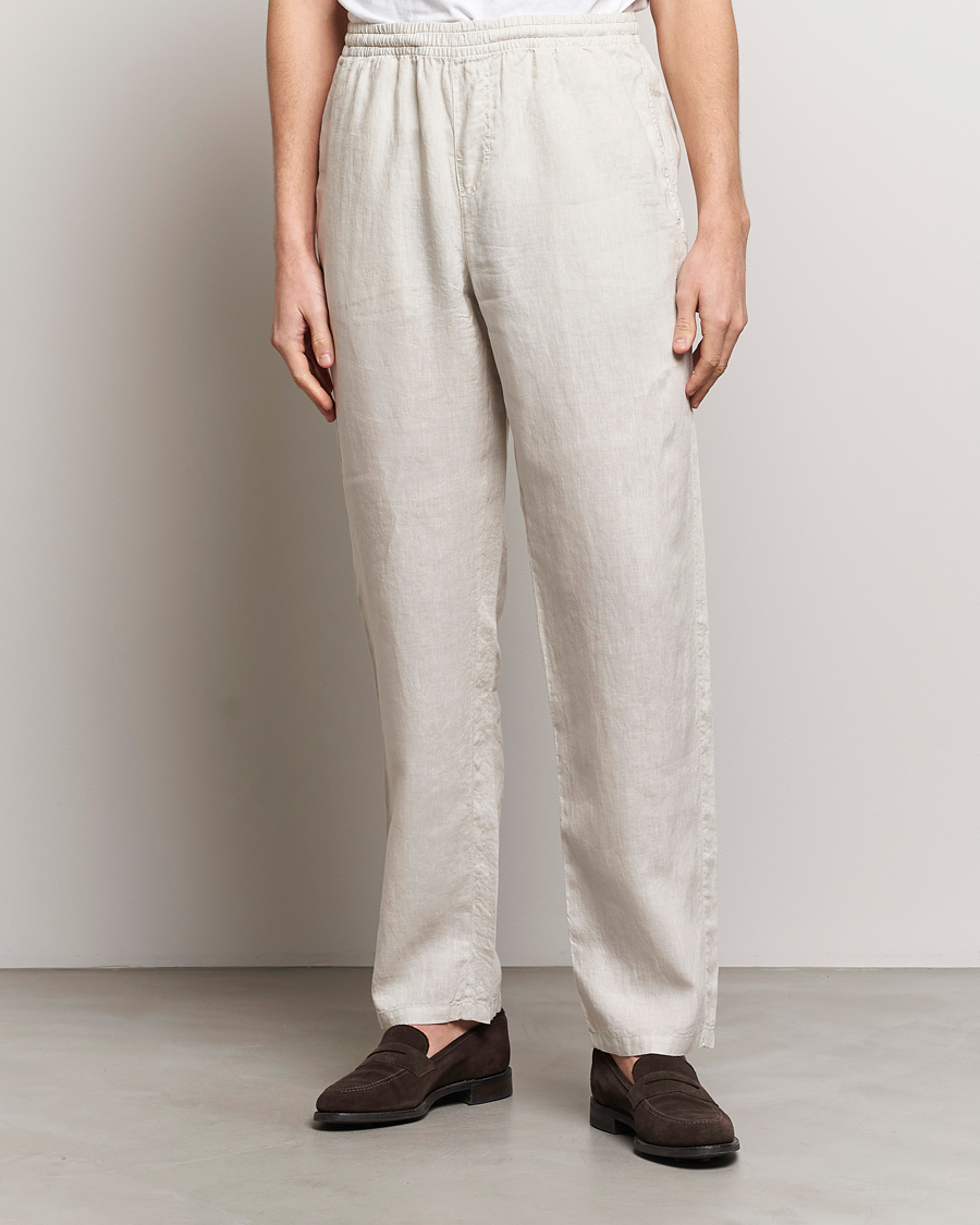 Men | Linen Trousers | Aspesi | Ventura Drawstring Linen Pants Light Beige
