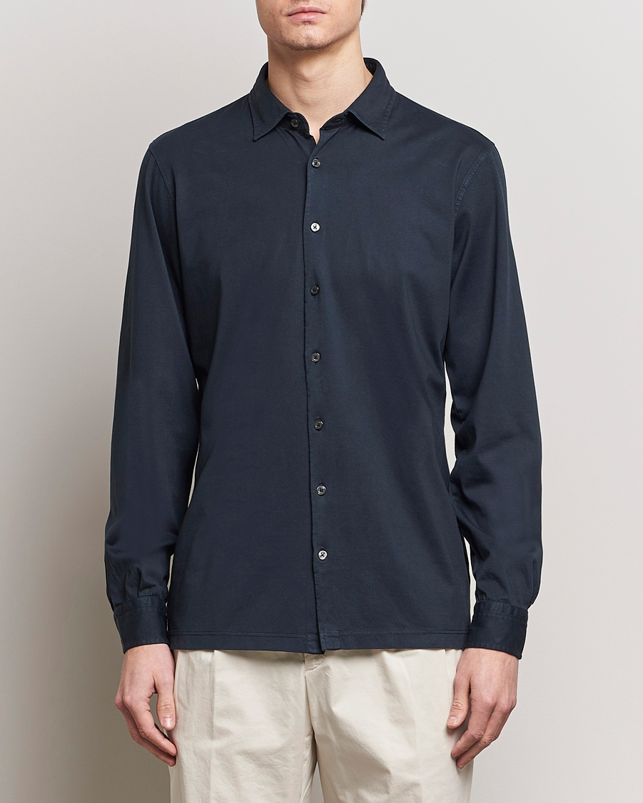 Men | Casual Shirts | Gran Sasso | Washed Cotton Jersey Shirt Navy
