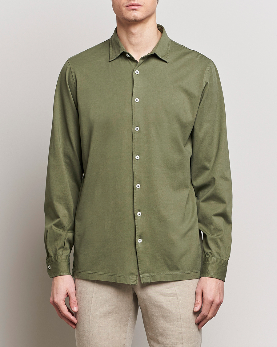 Men | Casual Shirts | Gran Sasso | Washed Cotton Jersey Shirt Green
