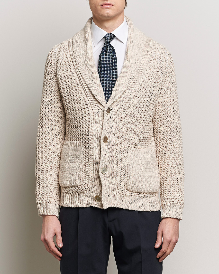 Men | Luxury Brands | Brioni | Cotton/Wool Shawl Cardigan Light Beige
