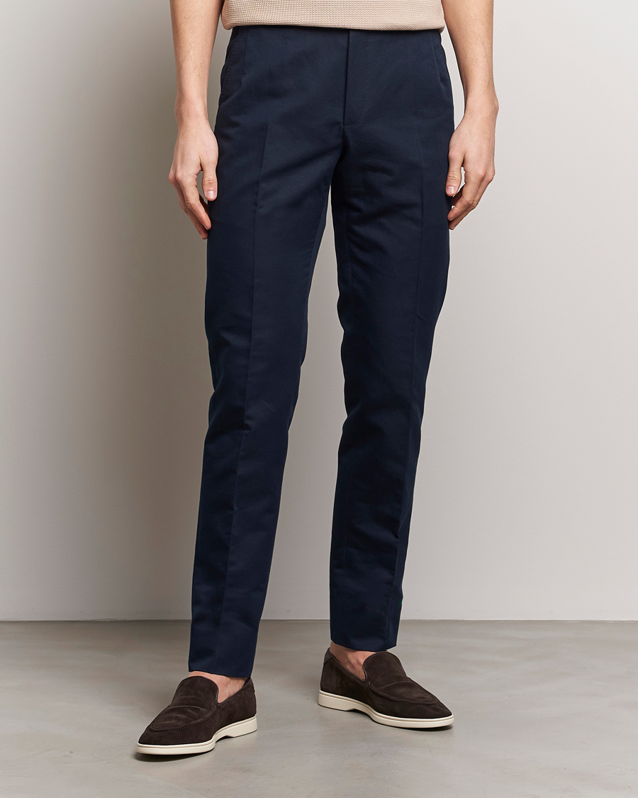 Men | Linen Trousers | Brioni | Cotton/Linen Sport Trousers Navy