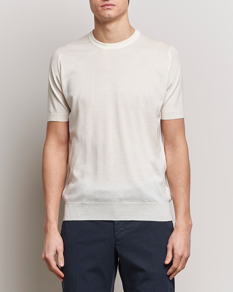 Men | White t-shirts | John Smedley | Hilcote Wool/Sea Island Cotton T-Shirt Chalk White