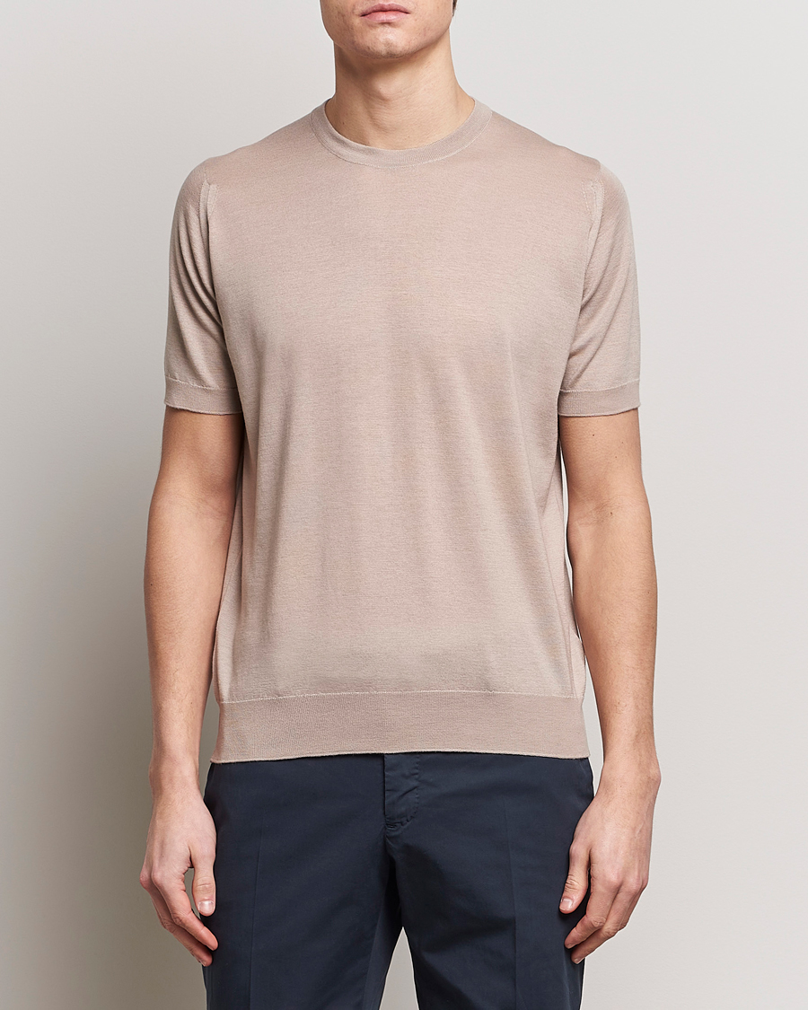 Men |  | John Smedley | Hilcote Wool/Sea Island Cotton T-Shirt Oat