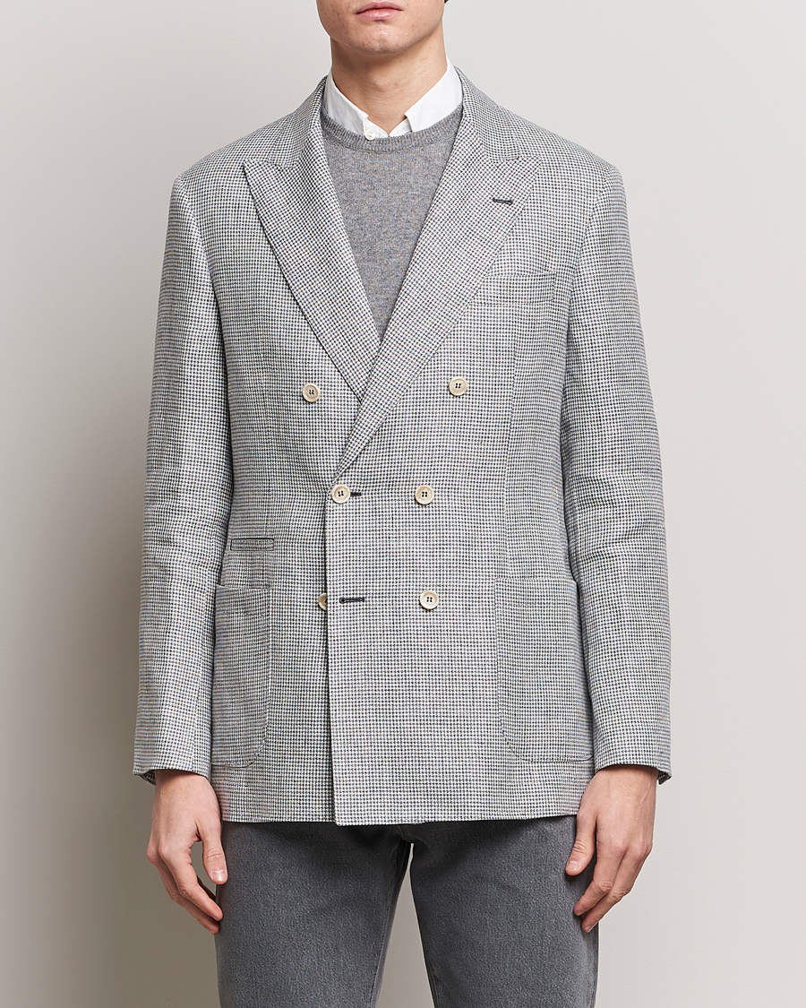 Men | Clothing | Brunello Cucinelli | Double Breasted Houndstooth Blazer Light Grey