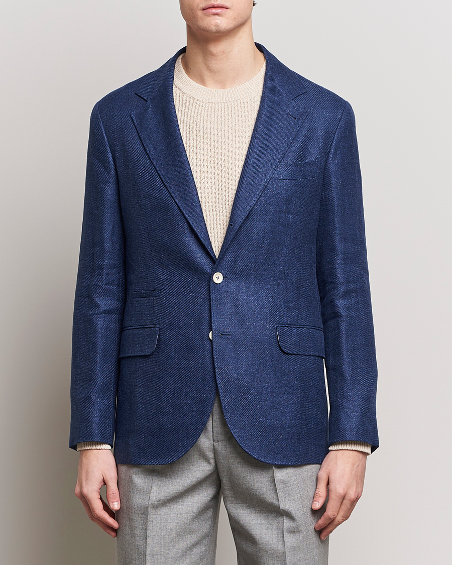Men | Linen Blazers | Brunello Cucinelli | Linen/Silk Blazer Indigo Blue