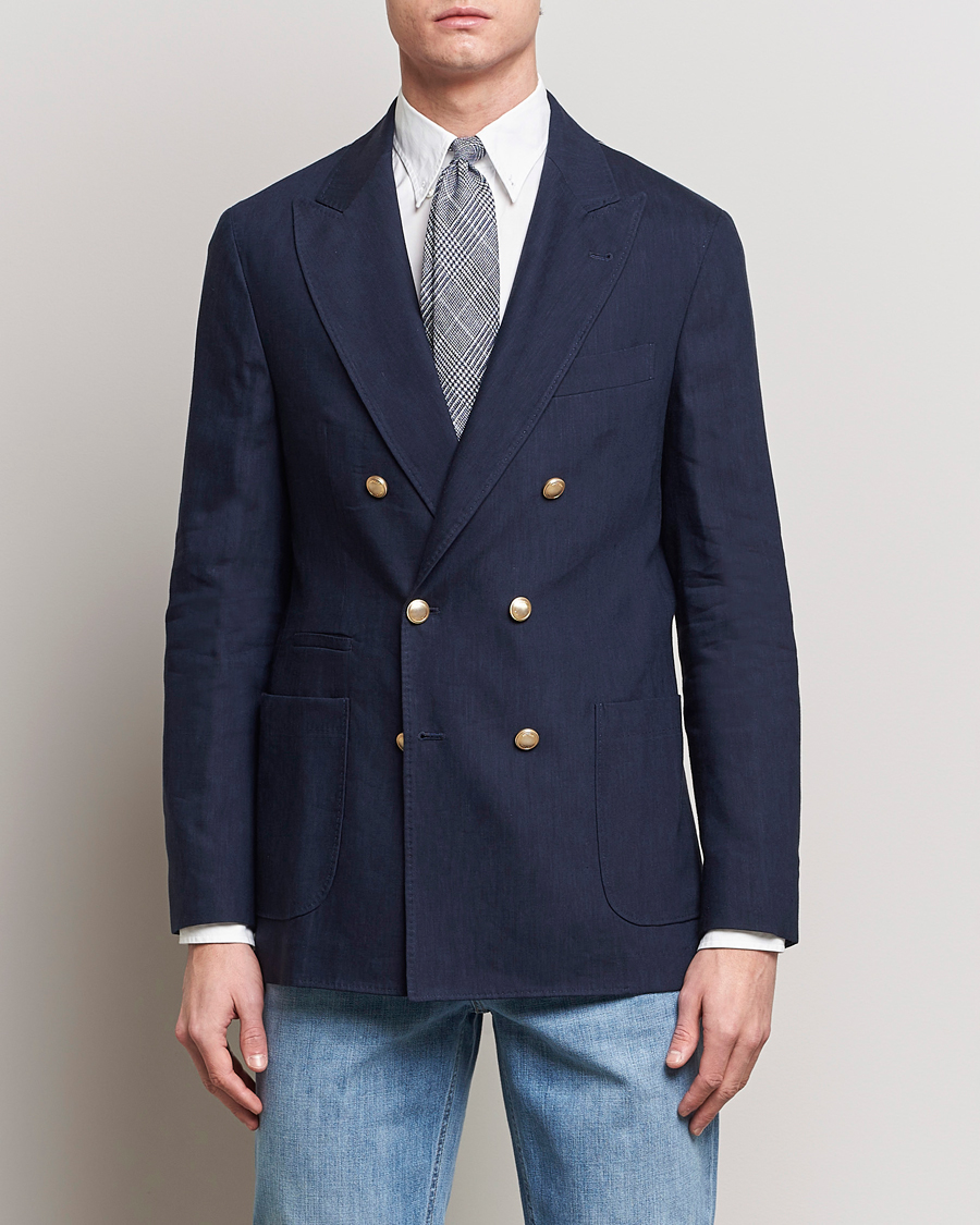 Men | Brunello Cucinelli | Brunello Cucinelli | Double Breasted Wool/Linen Blazer  Navy