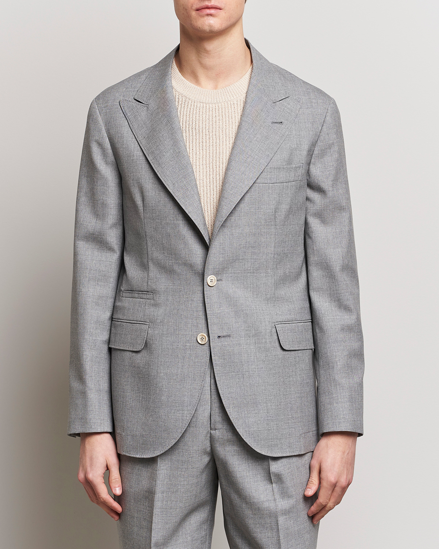 Men | Wool Blazers | Brunello Cucinelli | Peak Lapel Wool Blazer Light Grey