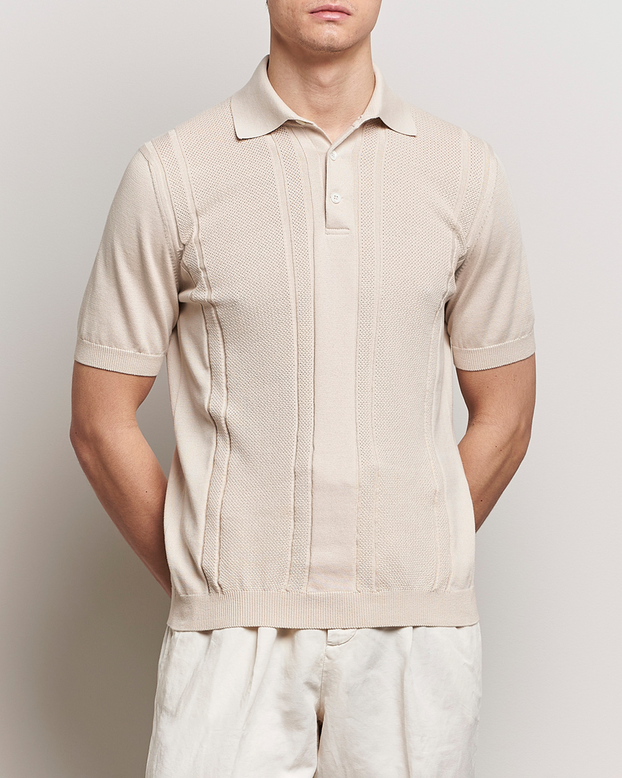 Men | Clothing | Brunello Cucinelli | Front Structure Knitted Polo Light Beige