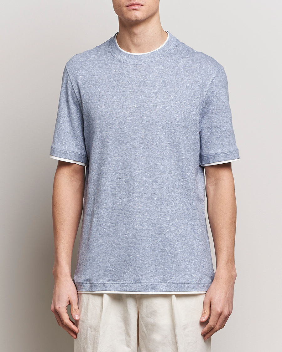 Herr | Luxury Brands | Brunello Cucinelli | Cotton/Linen T-Shirt Light Blue