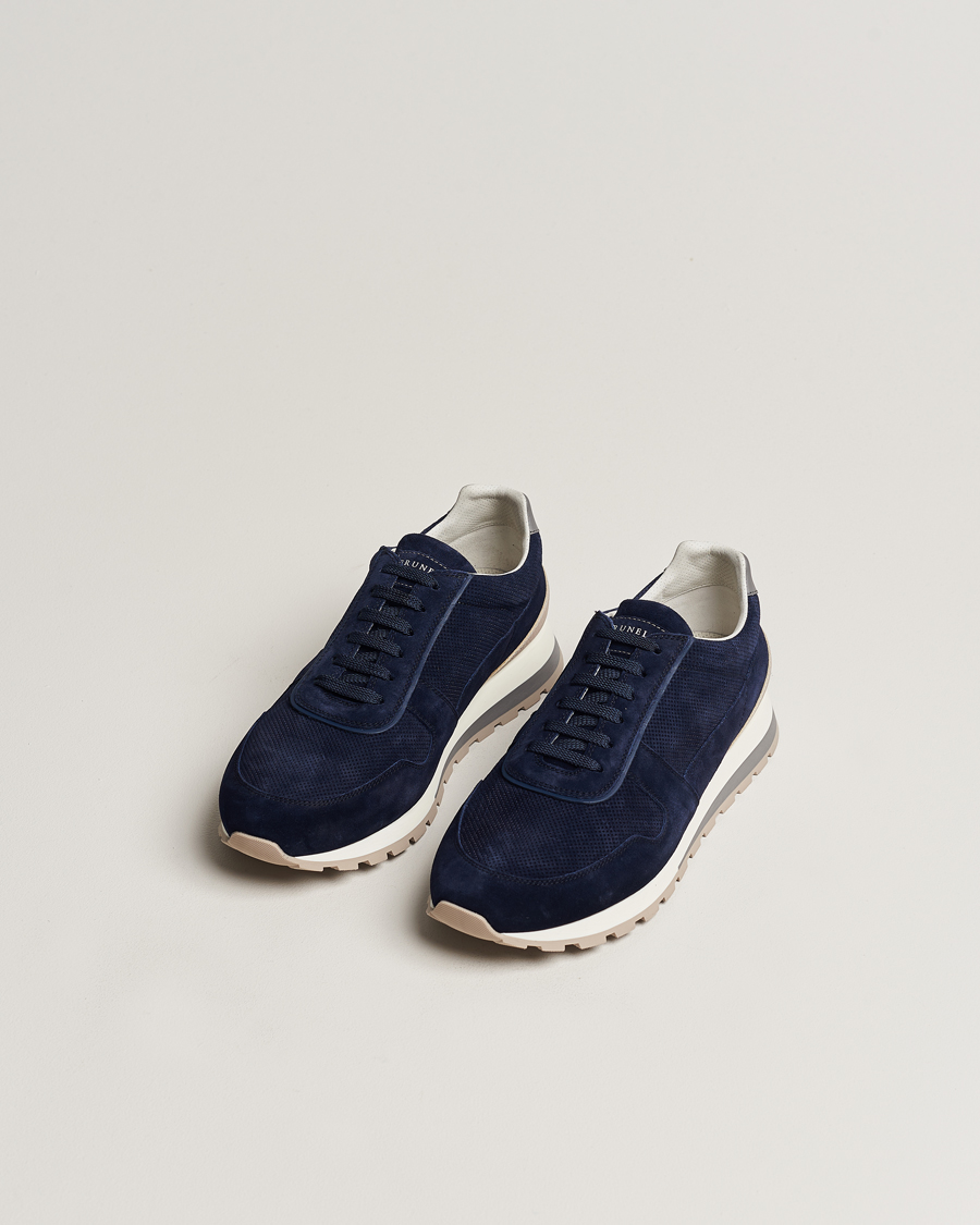 Men | Shoes | Brunello Cucinelli | Perforated Running Sneakers Navy Suede