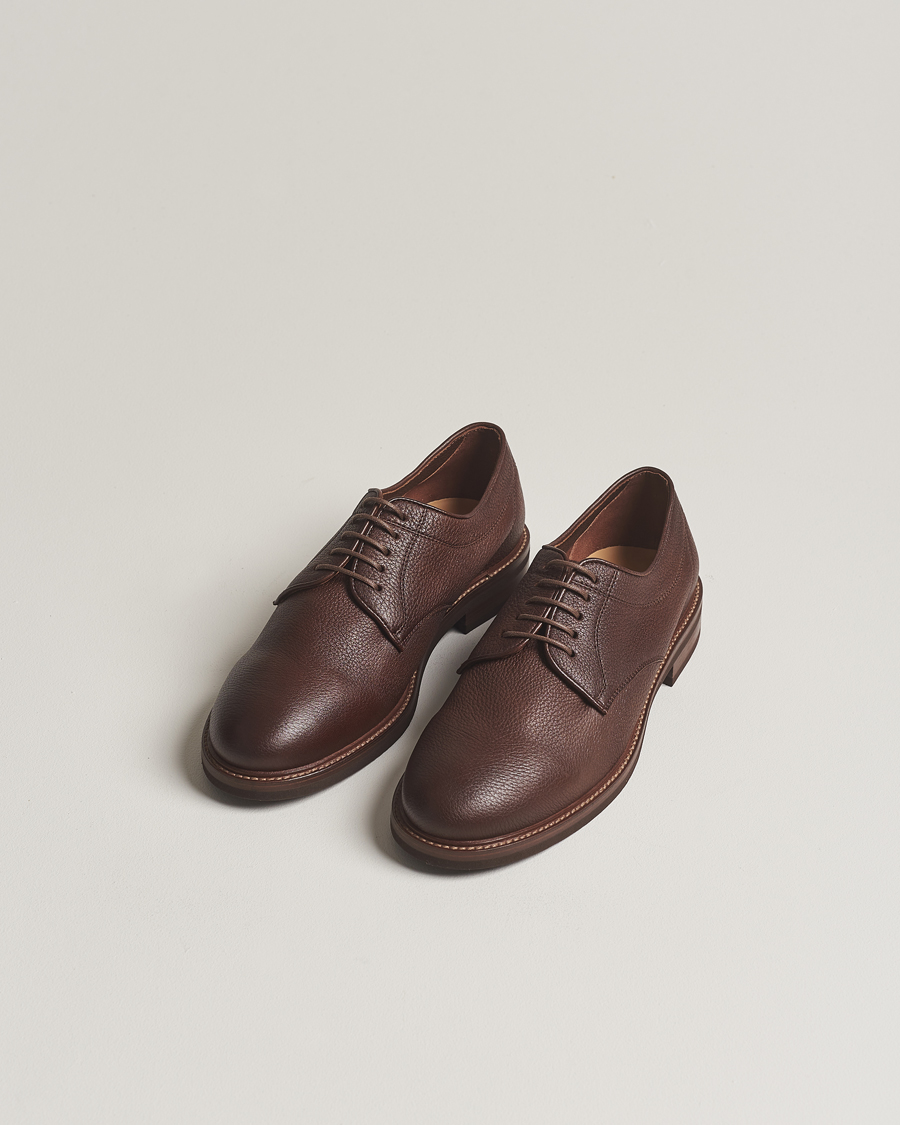 Men | Shoes | Brunello Cucinelli | Plain Toe Derby Dark Brown Deerskin