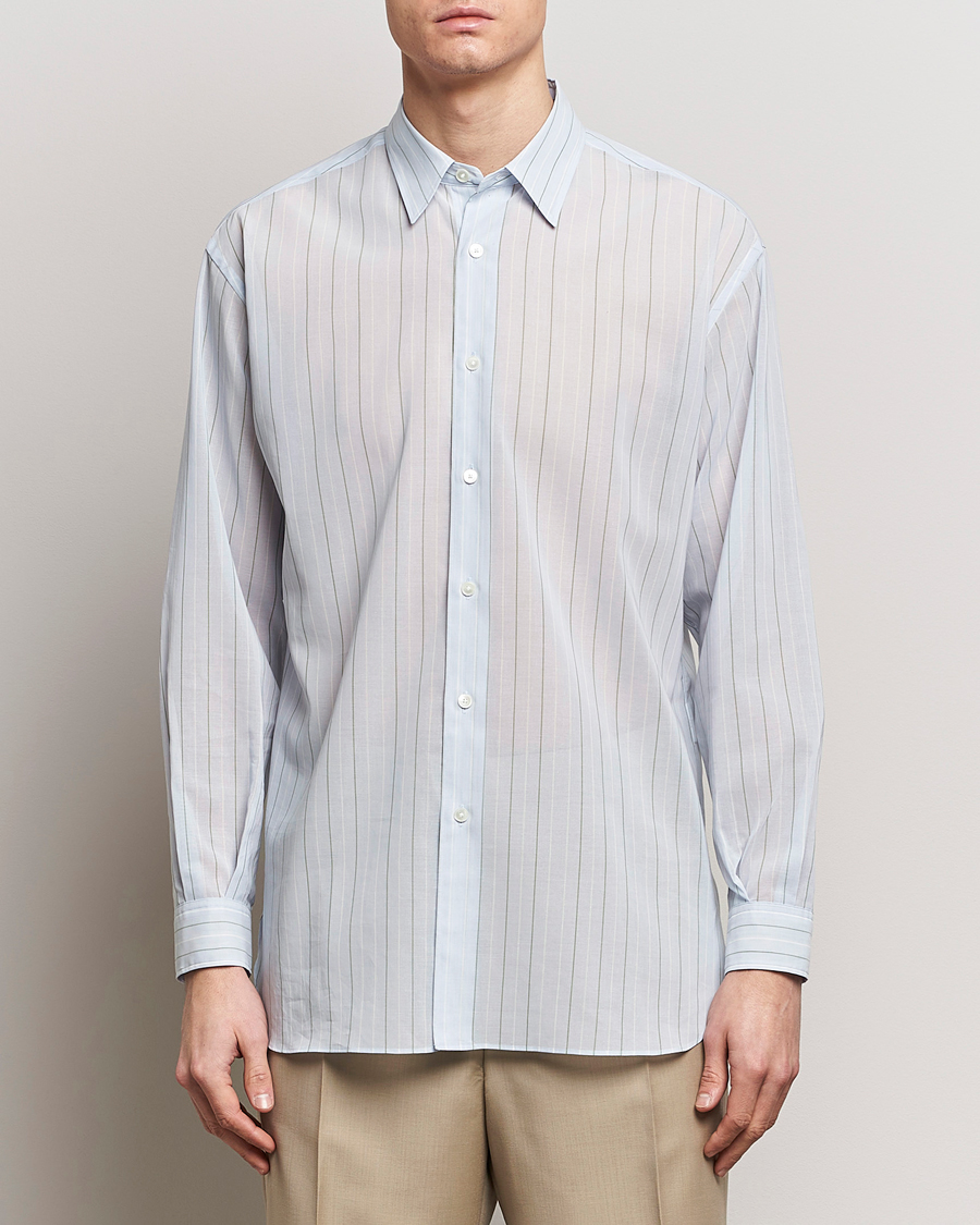 Men | Casual Shirts | Auralee | Hard Twist Light Cotton Shirt Light Blue Stripe