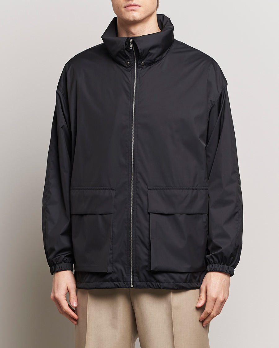 Men | Clothing | Auralee | Polyester Satin Zip Jacket Black