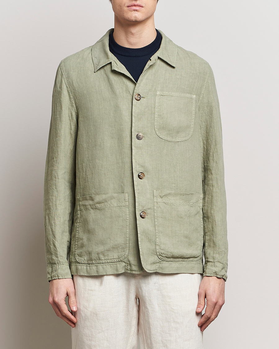 Men | Altea | Altea | Linen Shirt Jacket Olive