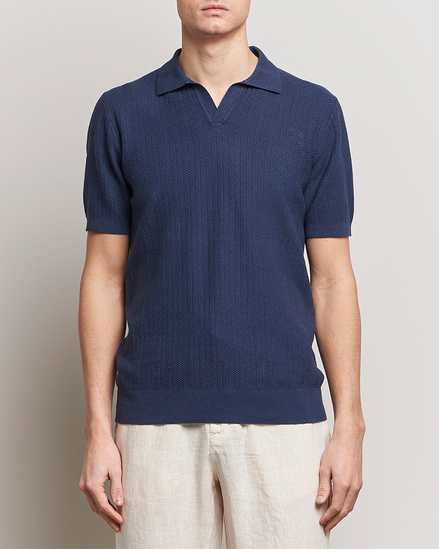 Men | Polo Shirts | Altea | Knitted Chevron Polo Navy
