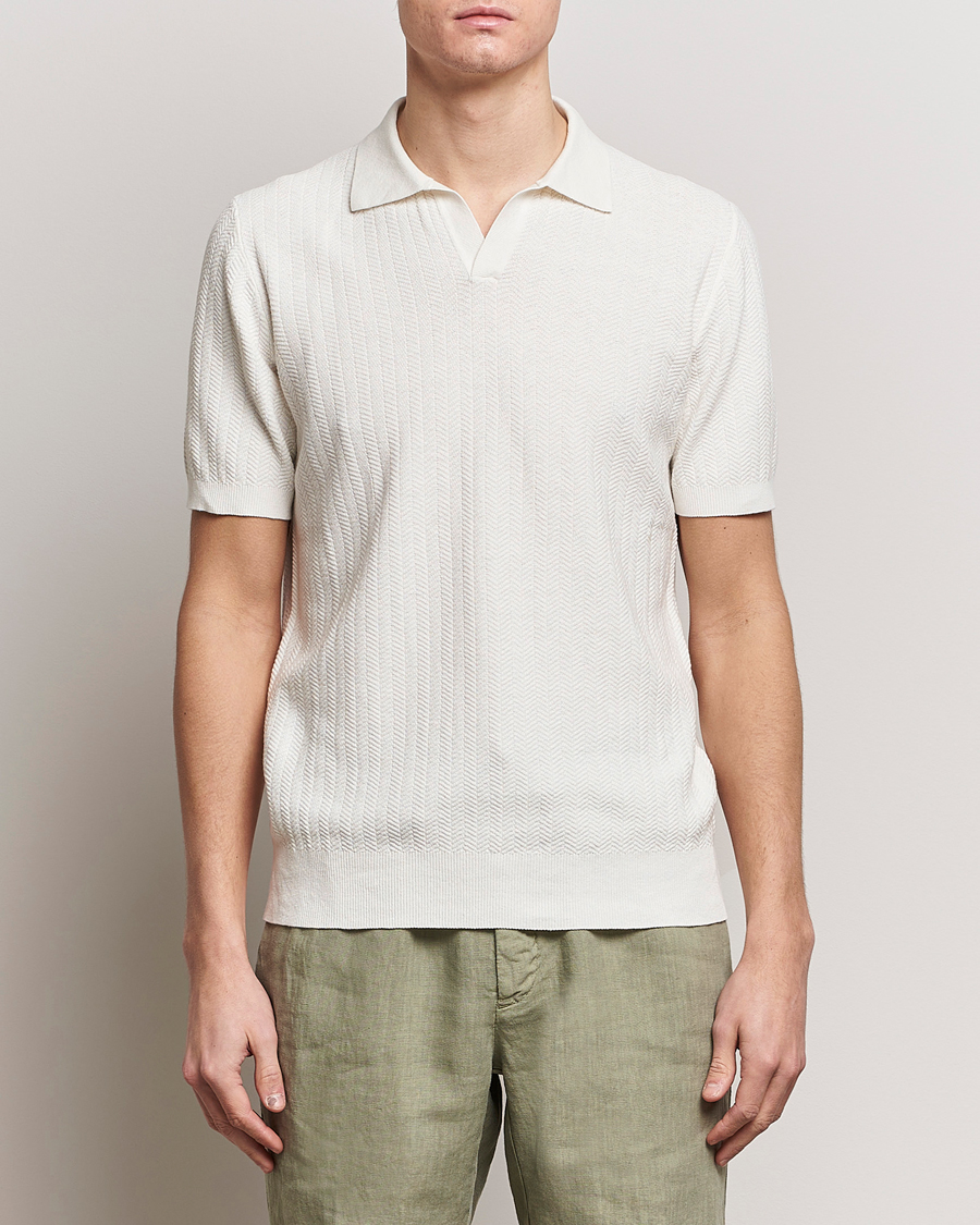 Men | Polo Shirts | Altea | Knitted Chevron Polo Off White