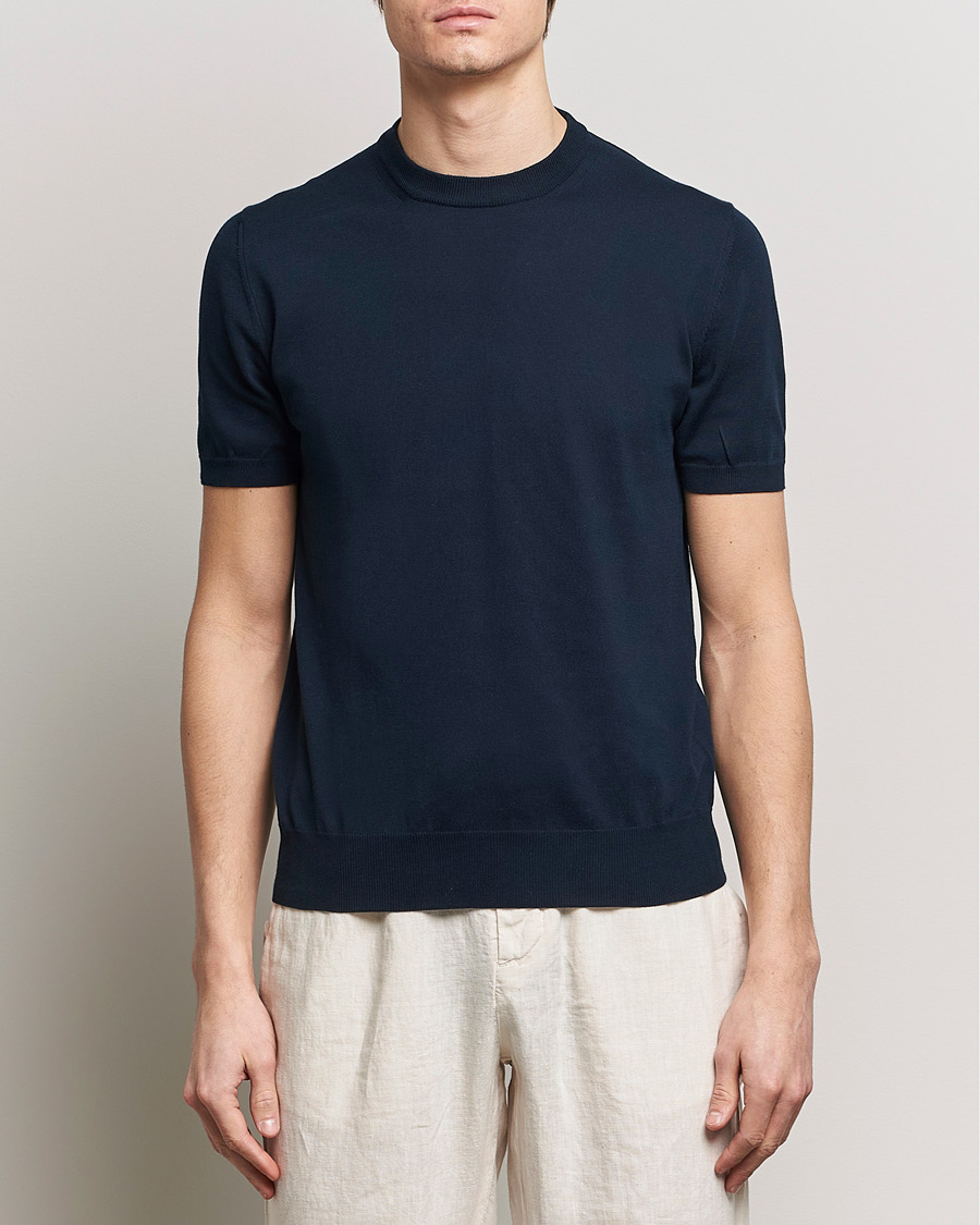 Men | Clothing | Altea | Extrafine Cotton Knit T-Shirt Navy