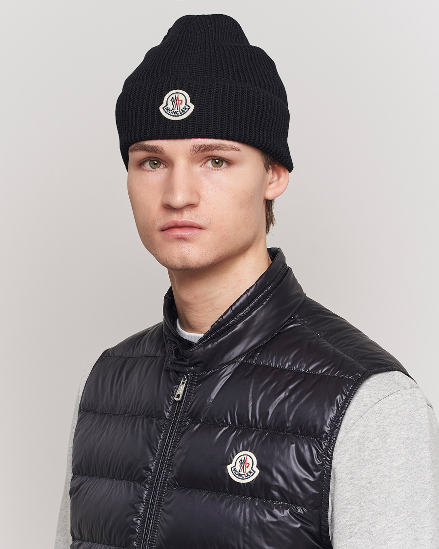 Men | Accessories | Moncler | Ribbed Wool Beanie Black