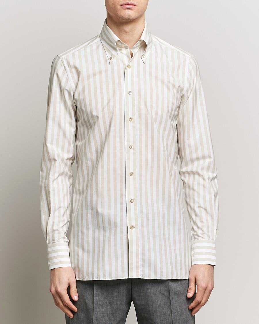 Men | Casual Shirts | 100Hands | Striped Cotton Shirt Brown/White