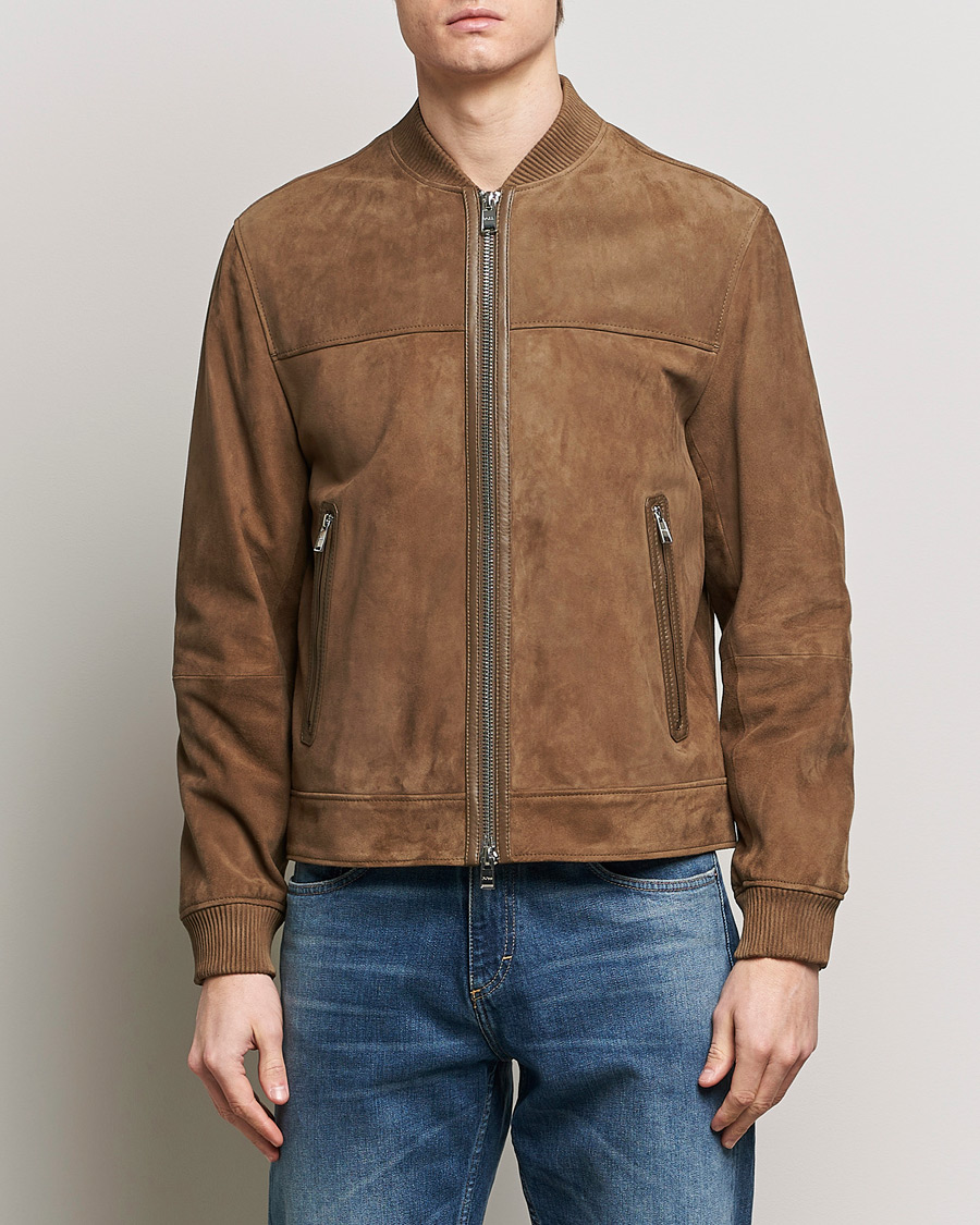 Men | Coats & Jackets | BOSS BLACK | Malbano Leather Jacket Open Brown