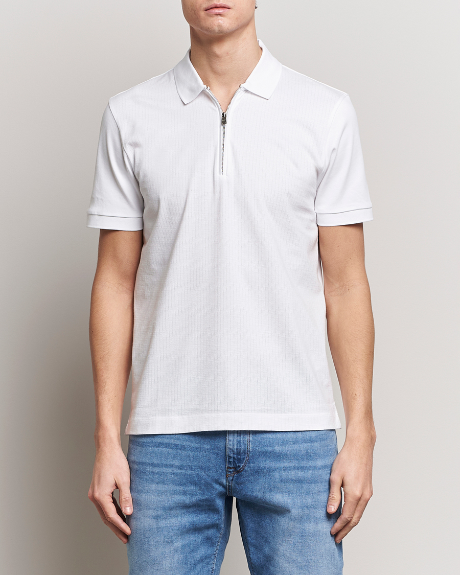 Men | Short Sleeve Polo Shirts | BOSS BLACK | Polston Half-Zip Piké White
