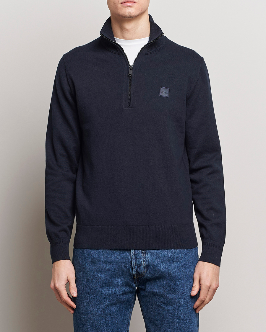 Men | Clothing | BOSS ORANGE | Kanobix Knitted Half-Zip Dark Blue