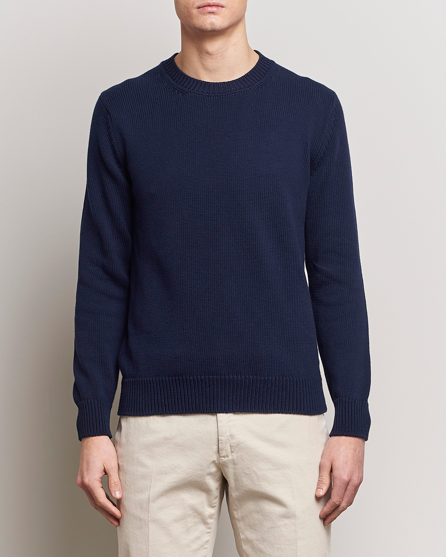 Men | Slowear | Zanone | Soft Cotton Crewneck Sweater Navy