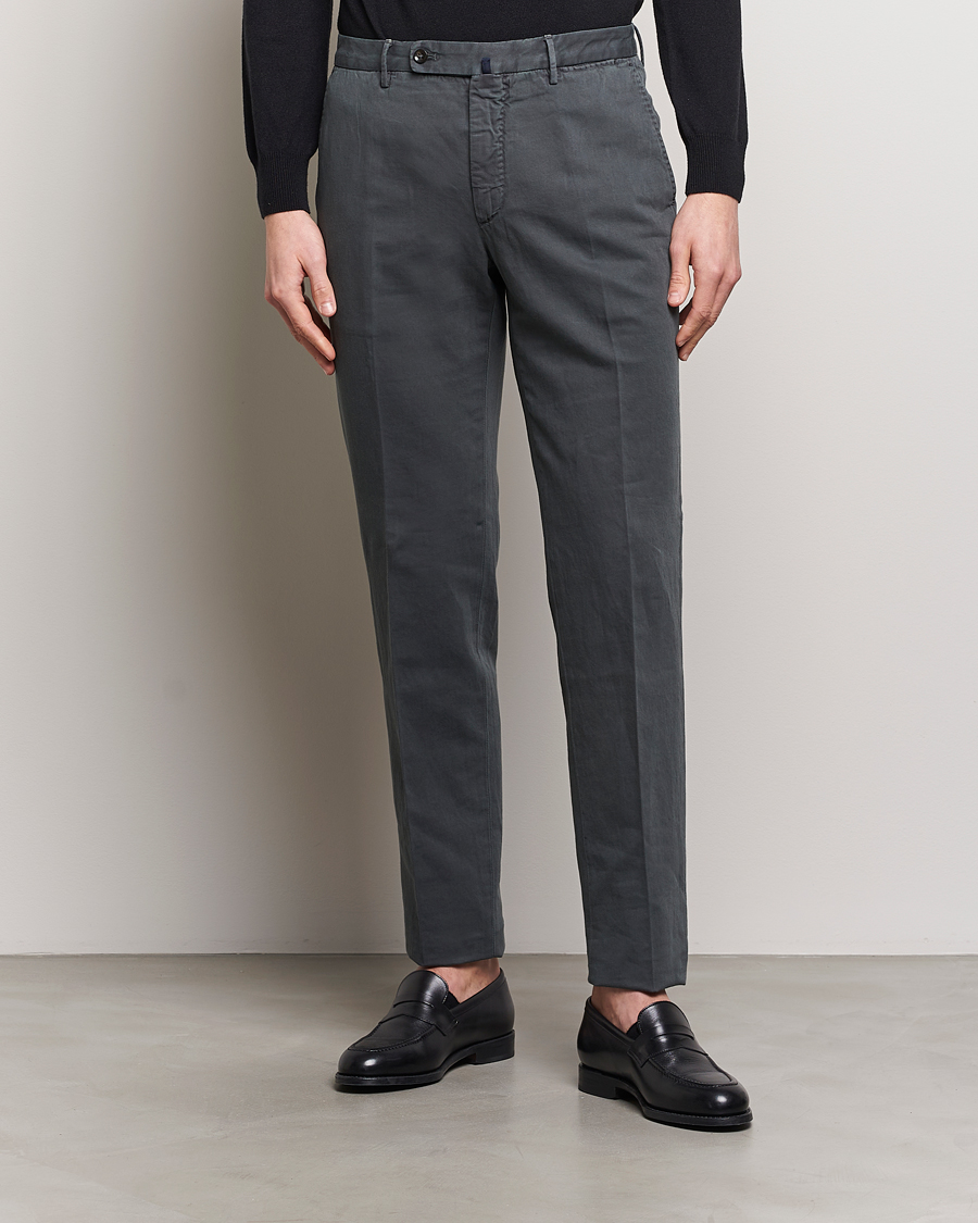 Men | Slowear | Incotex | Regular Fit Comfort Cotton/Linen Trousers Dark Grey