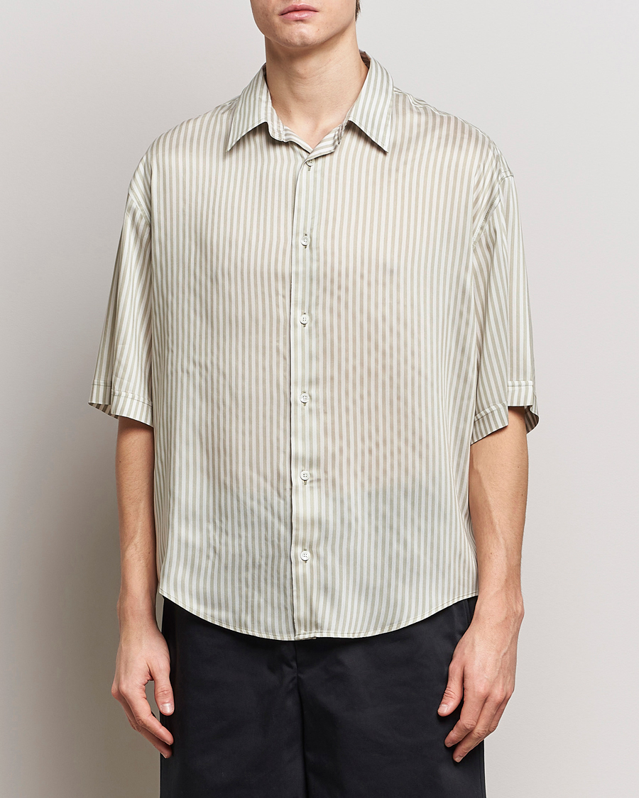 Men | Clothing | AMI | Boxy Fit Striped Short Sleeve Shirt Chalk/Sage