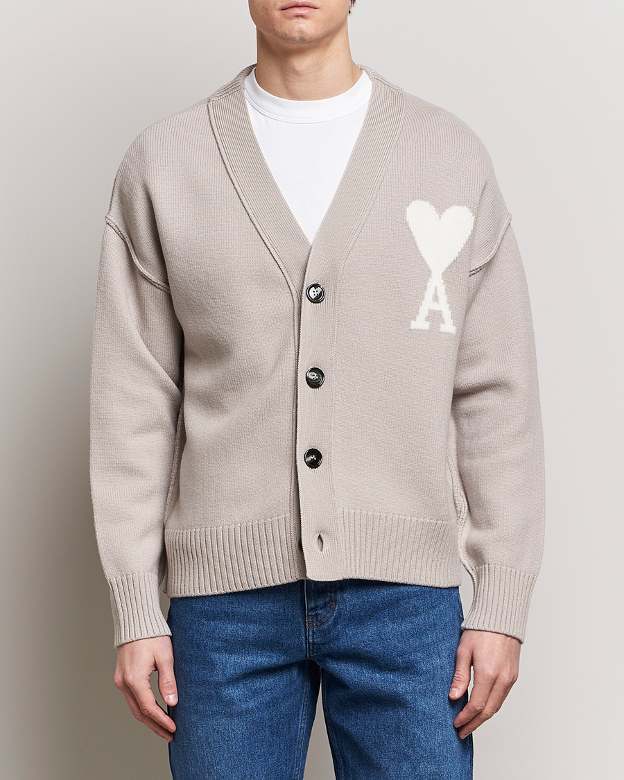 Men | Clothing | AMI | Big Heart Wool Cardigan Light Beige