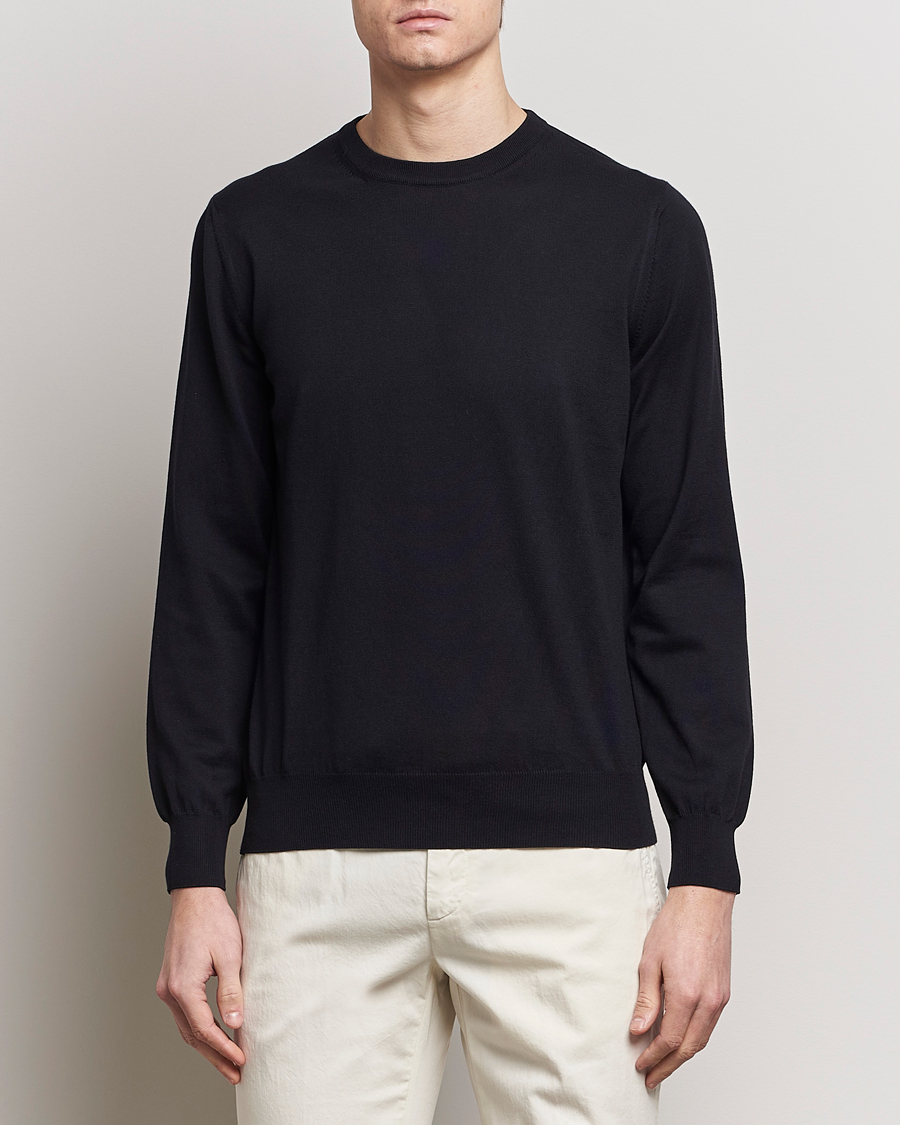 Men | Clothing | Canali | Cotton Crew Neck Pullover Black