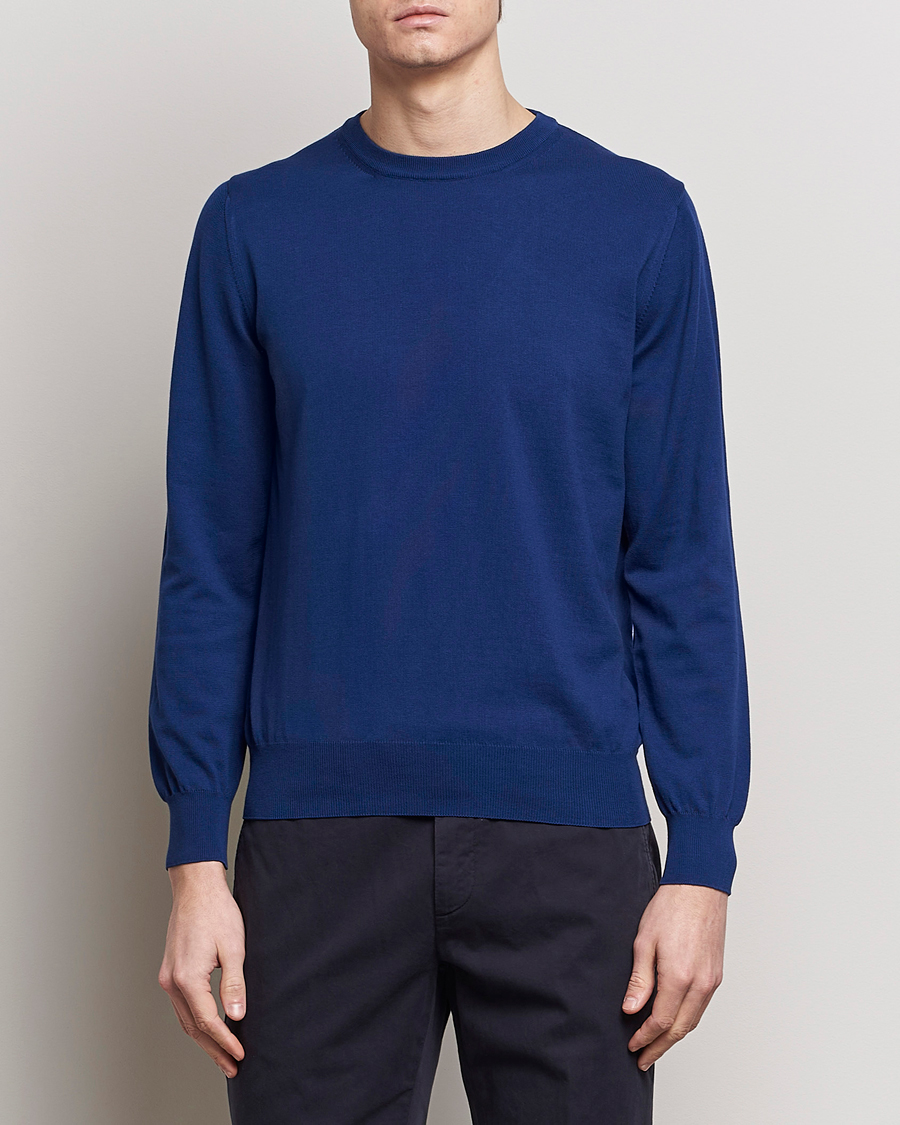 Men | Crew Neck Jumpers | Canali | Cotton Crew Neck Pullover Royal Blue