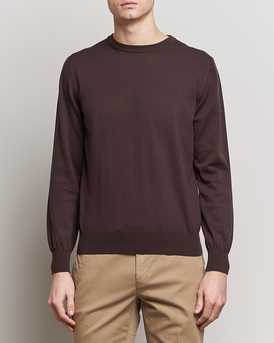 Men | Clothing | Canali | Cotton Crew Neck Pullover Dark Brown