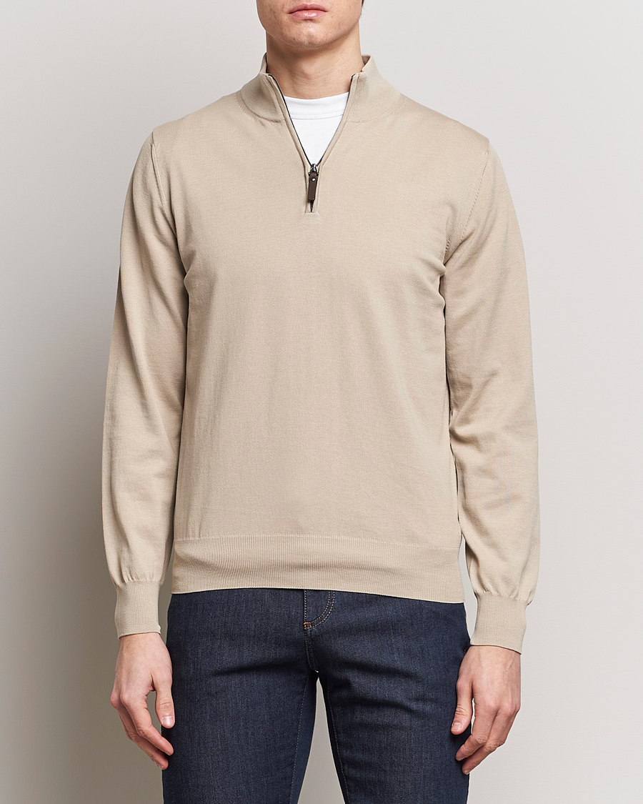 Men | Clothing | Canali | Cotton Half Zip Sweater Beige