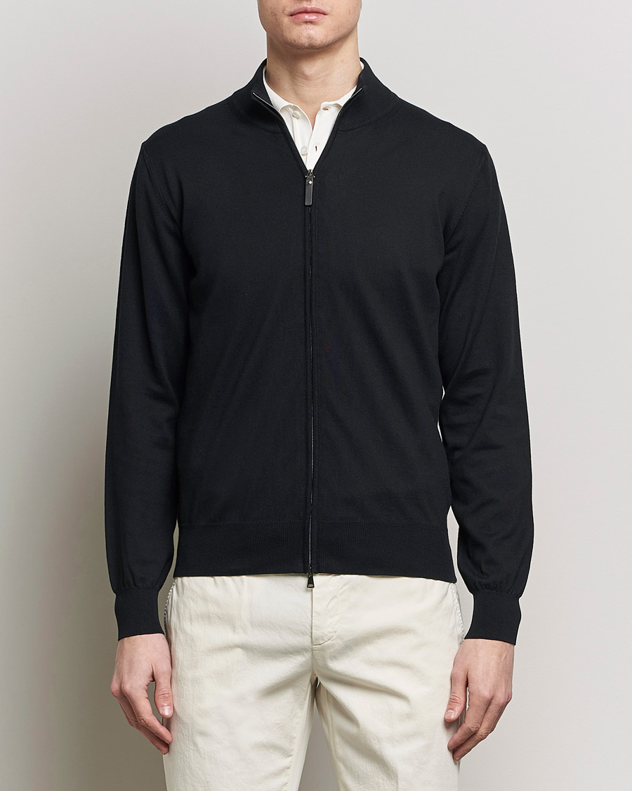 Men | Clothing | Canali | Cotton Full Zip Sweater Black