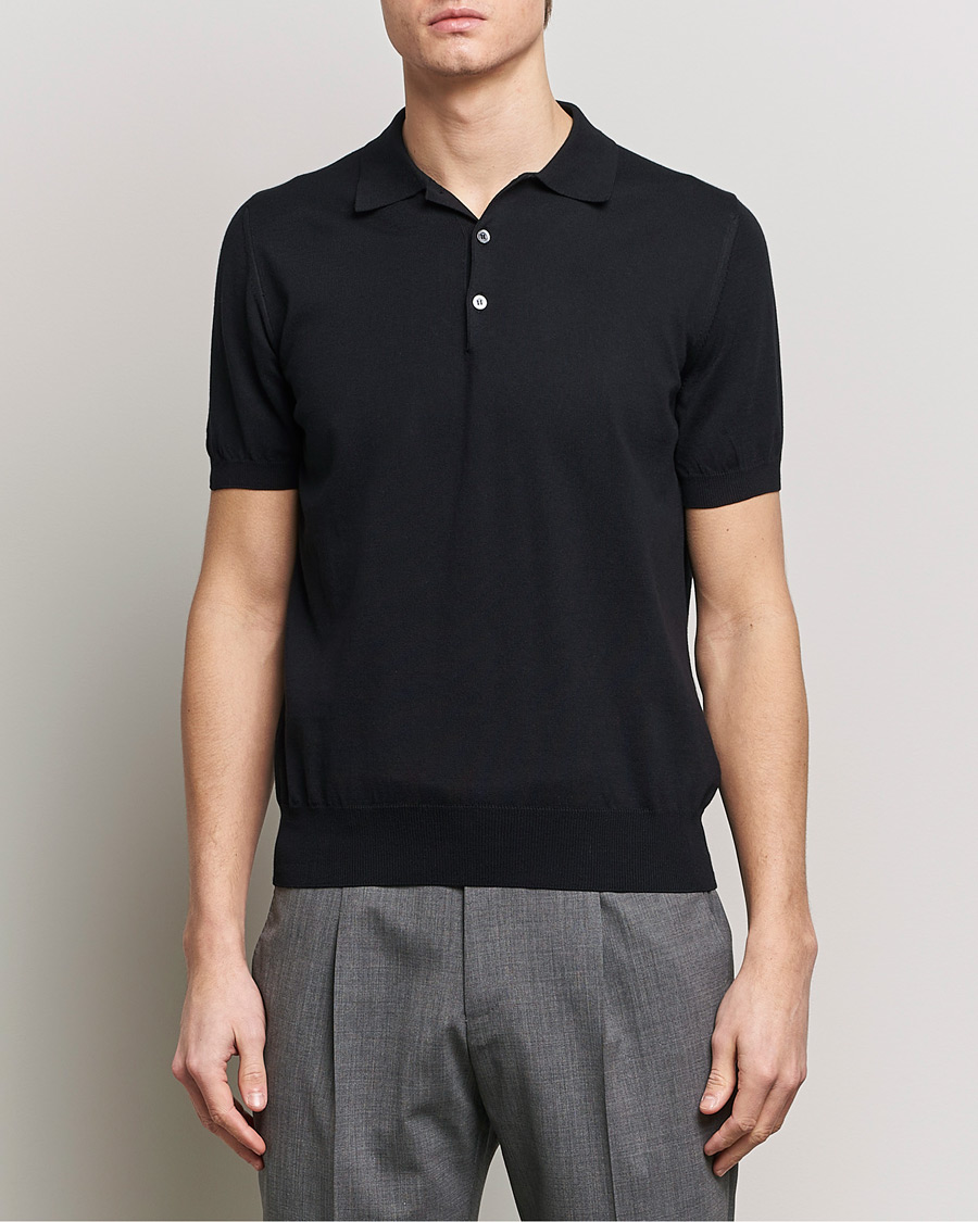 Men | Clothing | Canali | Cotton Short Sleeve Polo Black