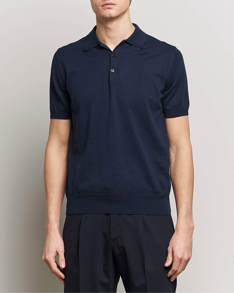 Men | Clothing | Canali | Cotton Short Sleeve Polo Navy