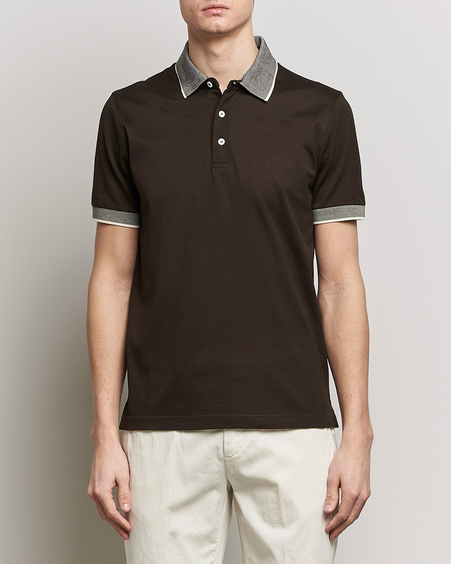 Men | Clothing | Canali | Contrast Collar Short Sleeve Polo Dark Brown